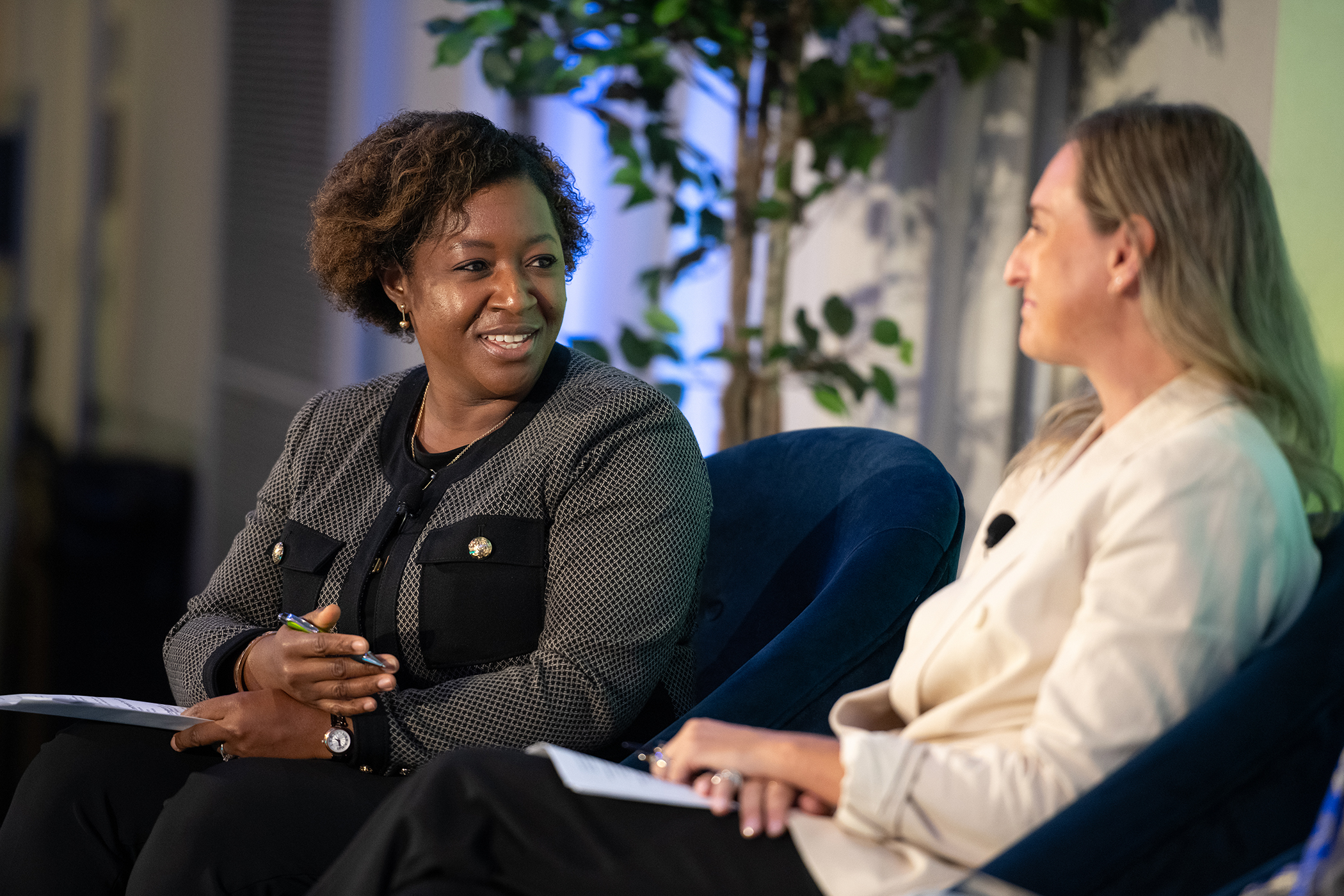 Esther Krofah, executive vice president at Milken Institute Health and MDIC board member, moderates panel of women's health experts at the MDIC Annual Public Fourm.